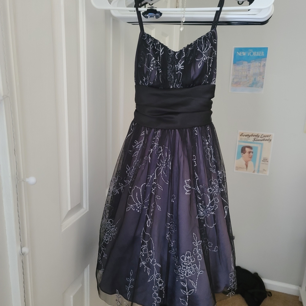 Vintage Y2k B Darlin Black and Silver Floral Dress